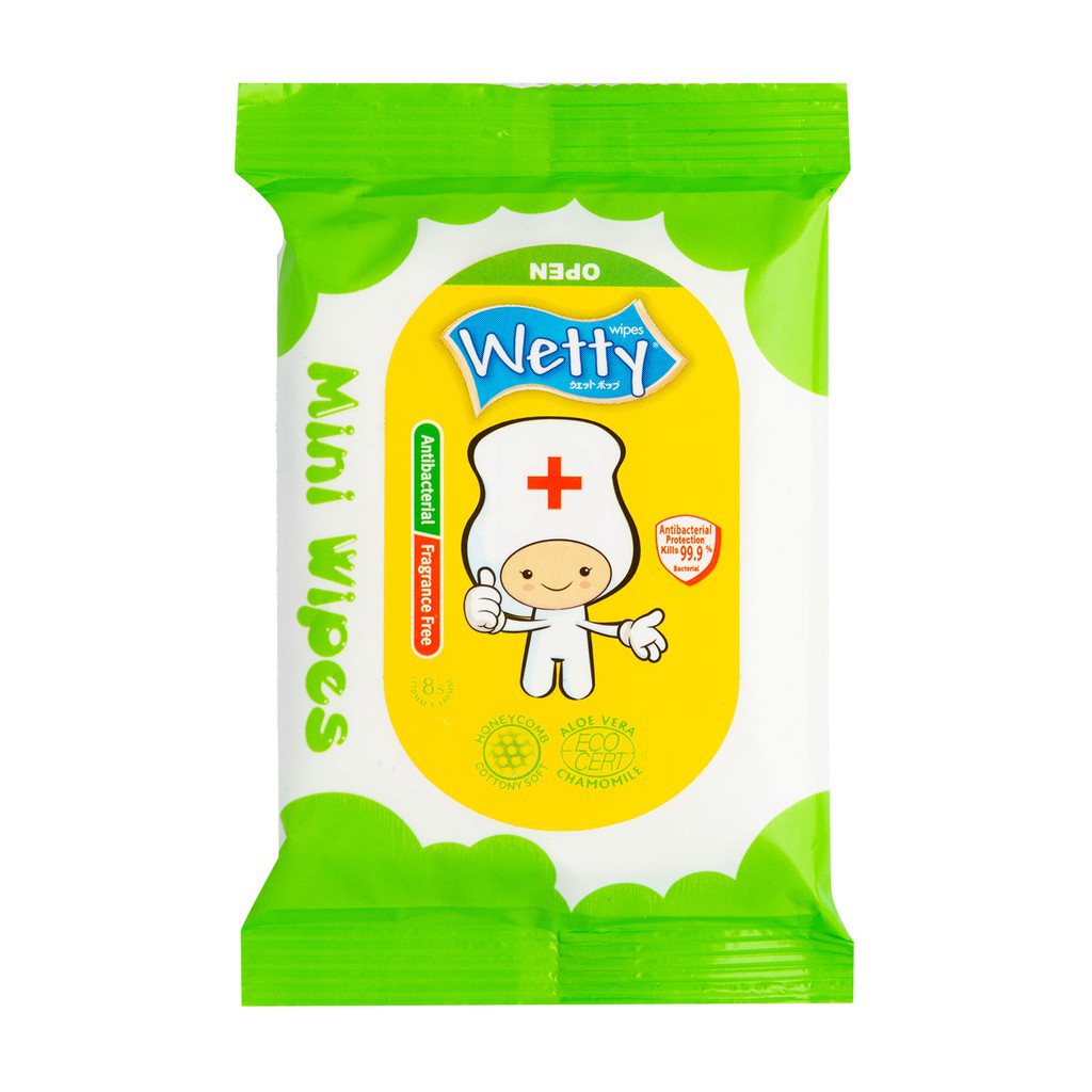 Wetty Antibacterial Mini Wipes 8's