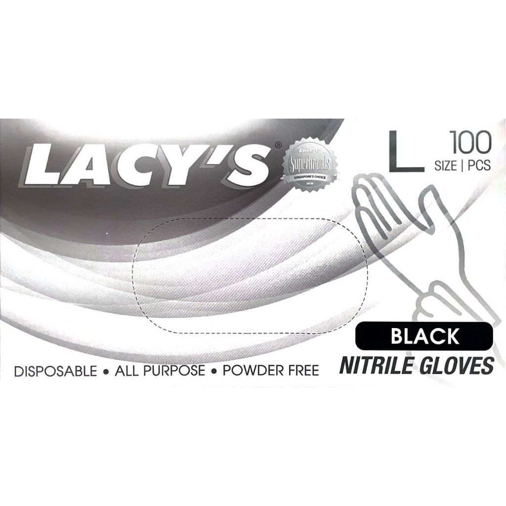 Lacys Gloves Nitrile Glove Black 100's L