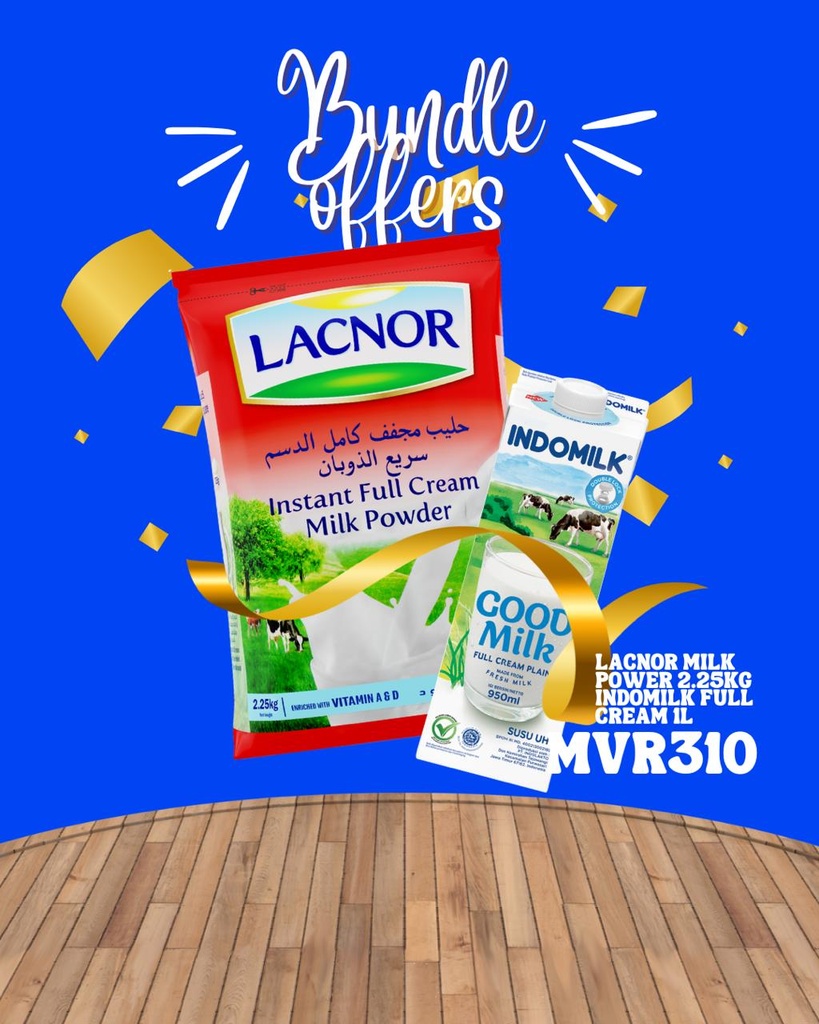 Bundle Lacnor Milk Powder FC 2.25kg & Indomilk 1L FC
