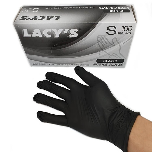 [606013] Lacys Gloves Nitrile Glove Black 100's S